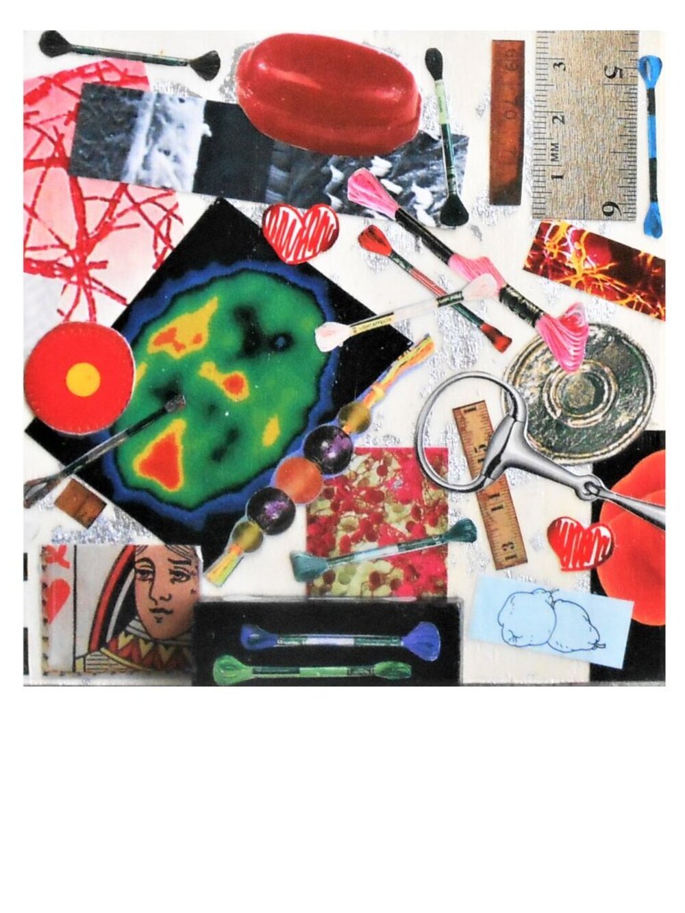 Original & unique double face collage on a 4 1/2 x 4 1/2 X 1/5 on woodboard